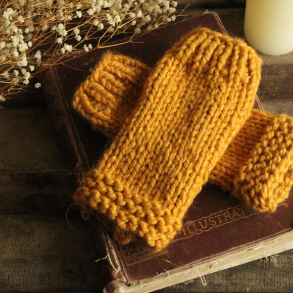 Handmade Accessories - Hand Knit Fingerless Gloves, Armwarmers in Mustard Yellow Yarn, Womens